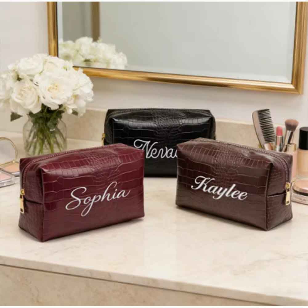 Luxury Bags Vegan - Geborduurde Croc make-uptas, gepersonaliseerde cosmetische tas