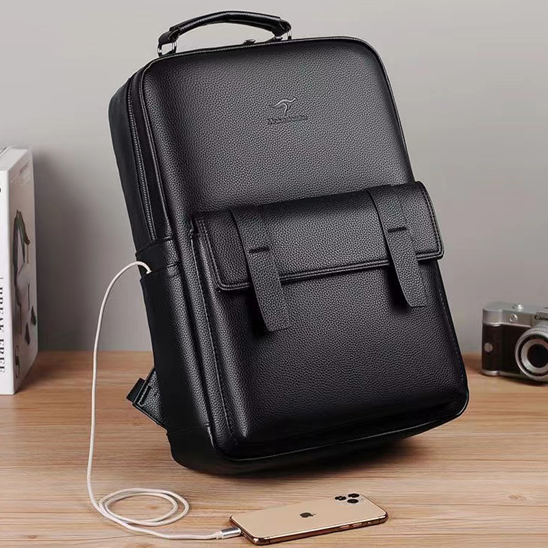 Luxury Bags With Zipper - Luxe leren herenrugzak met USB-interface, multifunctionele